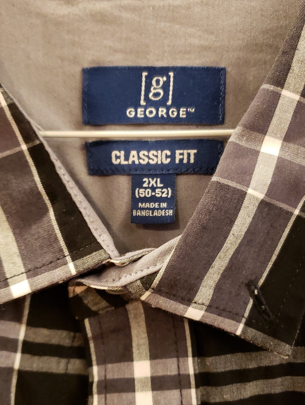 George Men's Black and Gray Plaid Button-Down Shirt